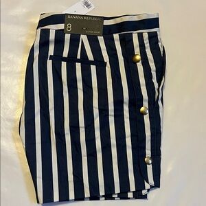 Banana Republic Navy and White Striped Shorts button detail on side